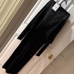 NWT Dalia Collection Black Studded Two Piece Tank Dress and Top in Small